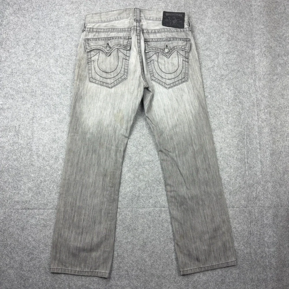 VTG True Religion Jeans Mens 34x32 Gray Ricky Straight Leg Denim Streetwear‎ USA